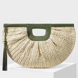 🆕 Ruched Half Round Straw Handbag
